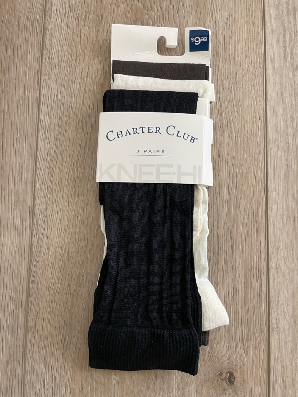 Charter Club Shoe Size 6-10 Knee high Nylon/Lycra 3 Pair Pack Socks New With Tag